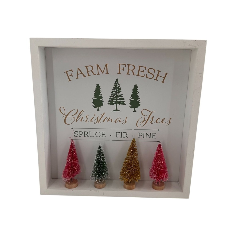 Farm Fresh Christmas Trees Decor Holiday‎ Style 8" X 8" Framed Sign Shadow Box
